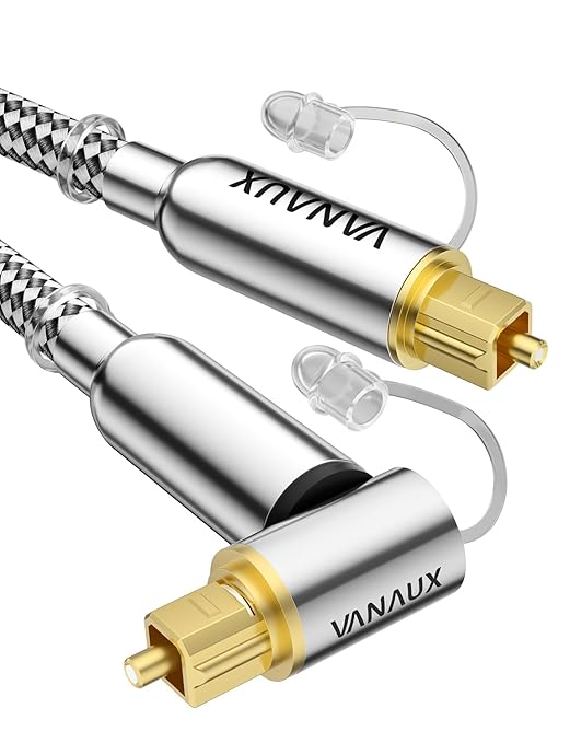 VANAUX 90-Degree Optical Audio Cable 3FT,Premium Fiber Optic Toslink Cable(24K Gold-Plated Connectors,Aluminum Alloy Shell,Braided Jacket)Ideal for Tight Spaces,Home Theater,Soundbars,Gaming Consoles