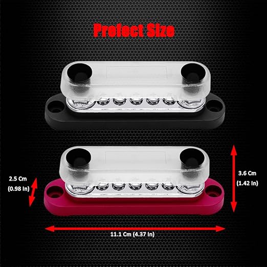 2 x M8 (5/16") Power Distribution Block Bus Bar 12V with 5 x M4 (#8) Screws, Ampper 4.3" 200A Marine BusBar Battery Distribution Block W/Cover for Car Boat Solar (Red & Black)