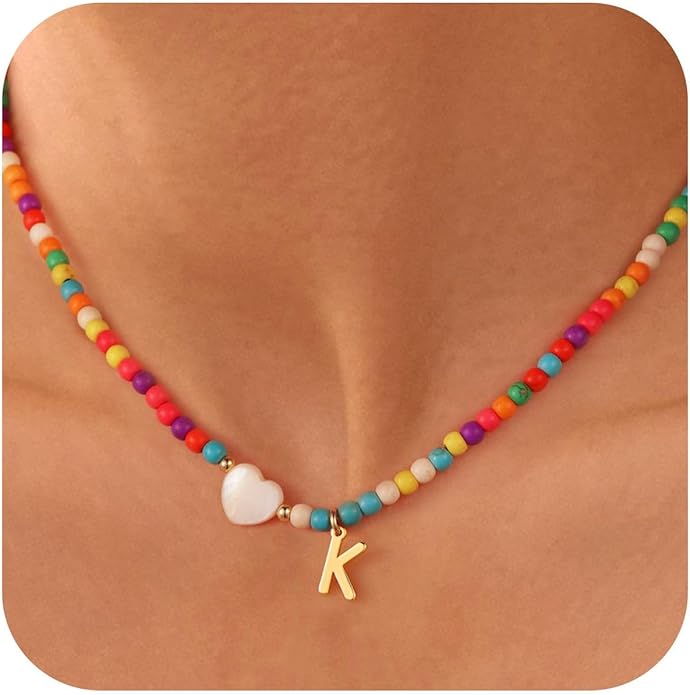 Ursteel Valentines Gifts for Kids Teen Girls - Trendy Beaded Choker Necklace for Women Teen Girl, Handmade Letter Necklace Valentines Galentines Day Gifts Women Girls Jewelry