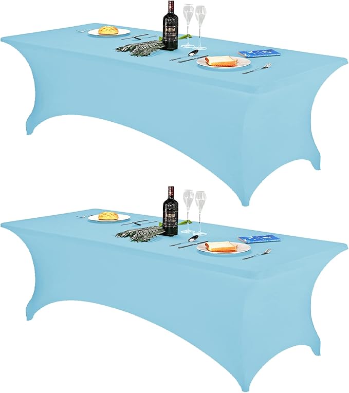 FORLIFE 2Pack Spandex Table Covers，Fitted Tablecloth for Rectangular Tables, Stretch Patio Table Covers, Universal Spandex Table Cover for Wedding, Banquet, Party (8ft, Blue Mist)