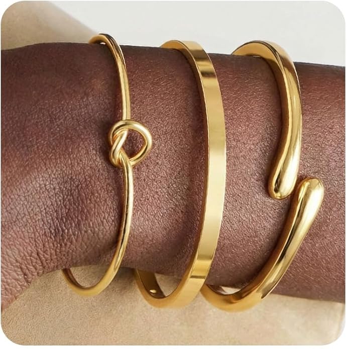 Gold Bangle Bracelets for Women, Non Tarnish Dainty 14K Gold Plated Cuff Bracelets Stackable for Women,Waterproof Bracelet Stack Gold Jewelry Gifts Trendy Adjustable Accessories
