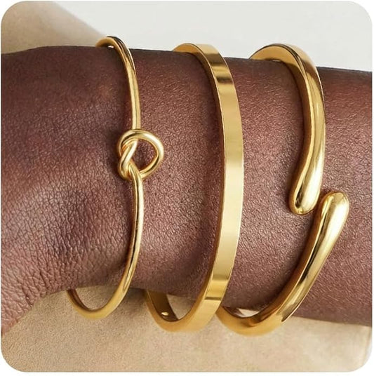 Gold Bangle Bracelets for Women, Non Tarnish Dainty 14K Gold Plated Cuff Bracelets Stackable for Women,Waterproof Bracelet Stack Gold Jewelry Gifts Trendy Adjustable Accessories
