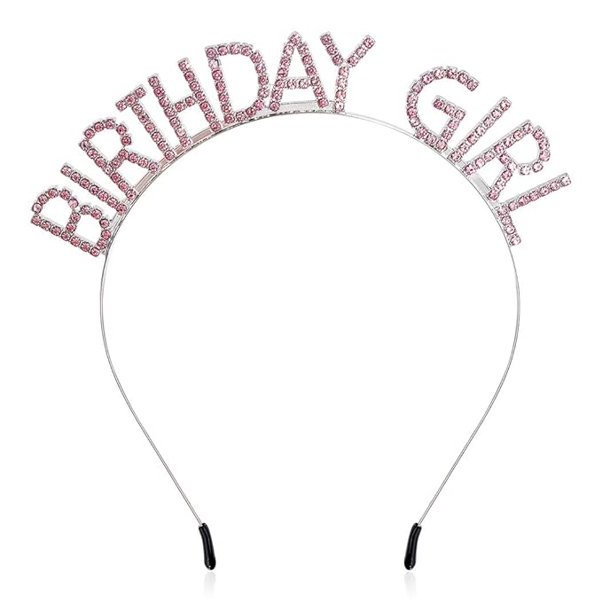 AOPRIE Birthday Girl Headband Crown for Women & Girls - Happy Birthday Princess Tiara Rhinestone Accessory, Pink