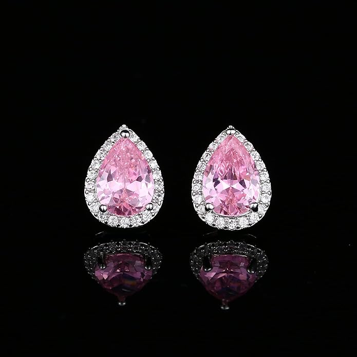 YOMELA Cubic Zirconia Earrings Studs, Halo CZ Birthstone Simulated Diamond Stud Earrings for Women