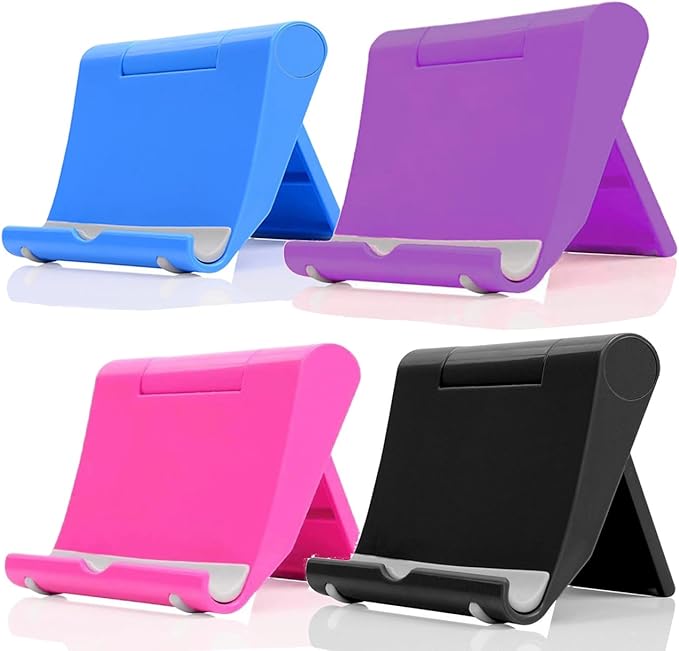 Cell Phone Stand for Desk Foldable Cell Phone Holder Desk Tablet Holder Mobile Phone Dock, Multi-Angle Universal Adjustable Tablet Dock (Pink+Purple+Black+Blue)