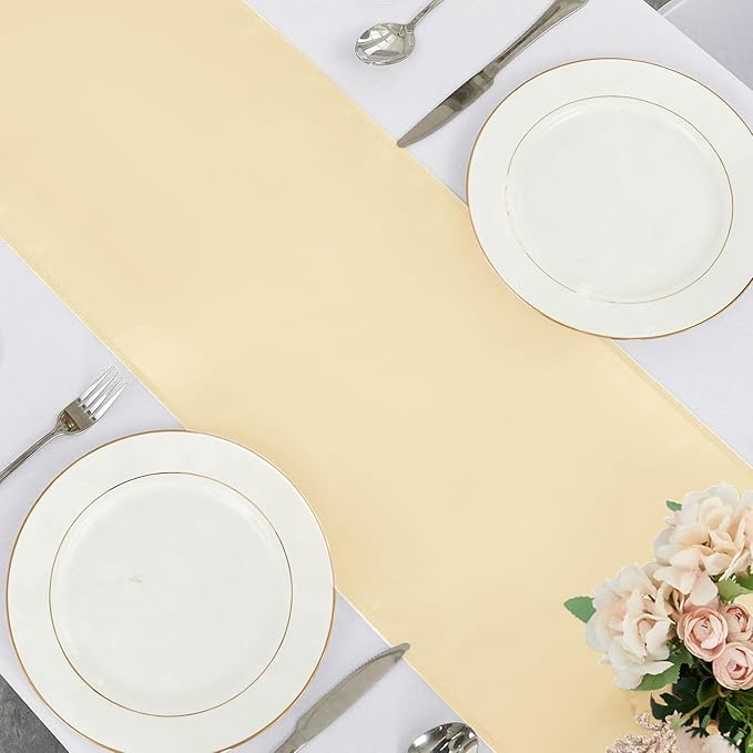 10 Pack Satin Table Runner 12 x 108 Inch Long,Satin Silk Table Runner for Wedding,Birthday Party and Banquet Decoration,Champagne