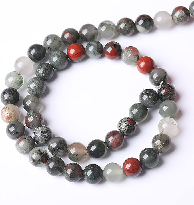 90PCS 8mm Natural African Bloodstone Beads Round Loose Gemstone Energy Healing Power Stone Beads for Jewelry Making DIY Bracelet 32" 2 Strands
