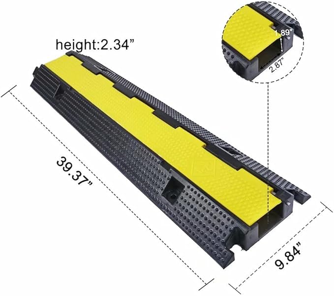 Rubber Cable Ramp Cord Cover Cable Protector Ramps Wire Hose Protective 1 Channel 22000Lbs Load Capacity Traffic Speed Bump for Asphalt Concrete Gravel Driveway Indoor Outdoor, 3 Pack