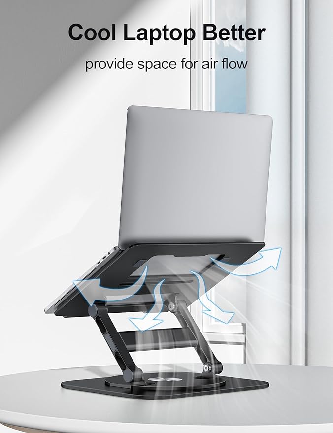 Laptop Stand, H-Design Stable Computer Stand, Ergonomic Laptop Riser with 360° Rotating Base, Notebook Compatible with All 10-17” Laptops, Black