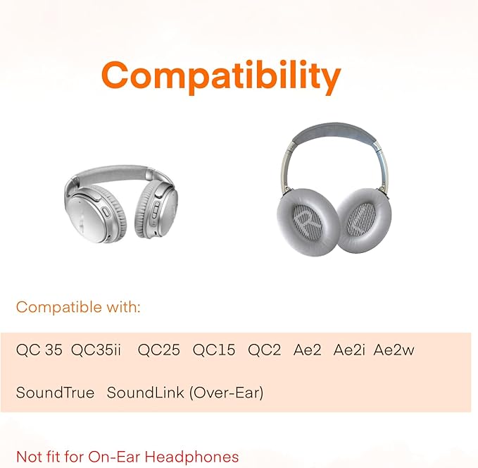 MBWIGF Replacement Ear Pads for Bose QuietComfort 35 (QC35) & Quiet Comfort 35 II (QC35ii) Headphones, Replacement Earpad Cushion with Comfortable Extra Thick Memory Foam and Softer Leather (Gray)