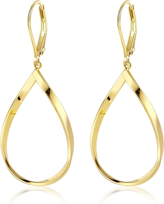 ALEXCRAFT 925 Sterling Silver Teardrop Leverback Earrings for Women Trendy Waterdrop Drop Twisted Dangle Earrings Jewelry 14K Gold Plated Hypoallergenic Boho Leverback Dangle Earring
