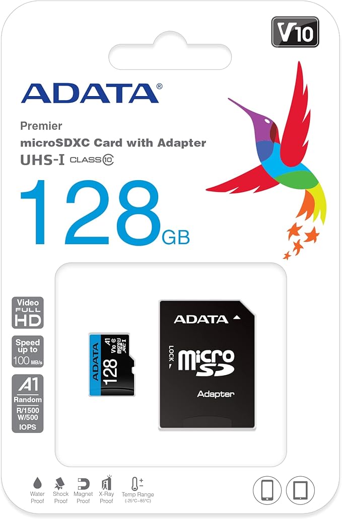 ADATA Premier 128GB MicroSDHC/SDXC UHS-I Class 10 V10 A1 Memory Card with Adapter Read up to 100 MB/s (AUSDX128GUICL10A1-RA1)