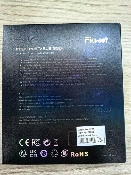 500GB External SSD, Portable SSD, Up to 2000MB/s, USB 3.2 Gen2x2 External Solid State Drives, Compatible with Smart TV, PS5/PS4(Pro), iPhone 15/16, Xbox, Mac & Windows and Other Devices(FP80)
