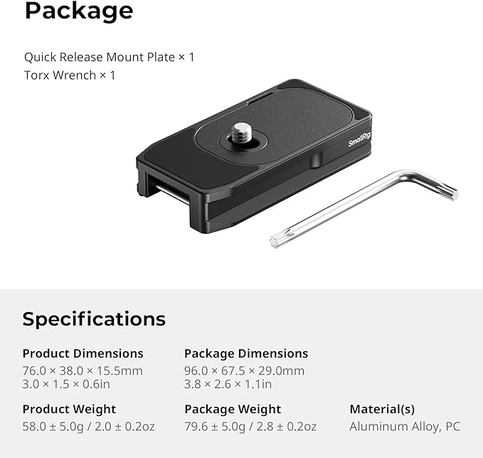 SmallRig Universal Mount Plate for AirTag, for SmartTag2, Quick Release Camera Mount Baseplate for Arca-Type, Built-in EVA Pad, 1/4"-20 Screws for Sony, for Canon, for Nikon - MD5422