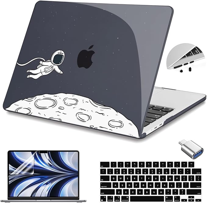 Teryeefi for M4 MacBook Air 13.6 inch Case 2022 2023 2024 2025 Release M3 A3113 M2 A2681 with Touch ID, Design Hard Shell Case+Keyboard Cover+Screen Protector+Type C Adapter, Floating Astronaut