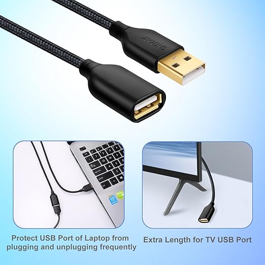 OKRAY USB Extension Cable 5 Pack, 6FT Nylon Braided USB 2.0 Extension Cables Type A Male to A Female Extender Cords with Gold-Plated Connectors for Printer, Webcam, USB Flash Drive, Hard Drive, Mouse