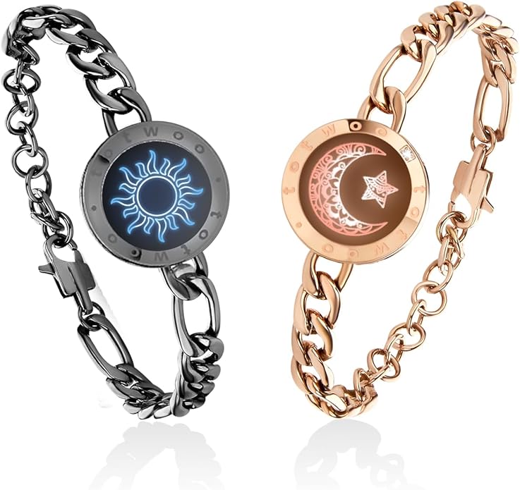TOTWOO Long Distance Touch Bracelets for Couples, Smart Light & Vibration Love Jewelry, Long Distance Valentines Day Gifts for Him Her Women Men, One-to-One Bluetooth Pairing via App