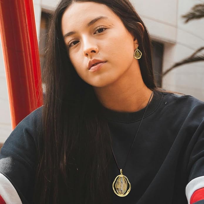 Madison Tyler Gold Plated Jewelry Set for Women | Silver Teardrop Pendant Necklace Trendy | Long Necklace with Snake Chain | Fashion Dangle Earring Set