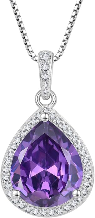 FJ Teardrop Pendant Necklace 925 Sterling Silver Birthstone Jewelry Gifts for Women
