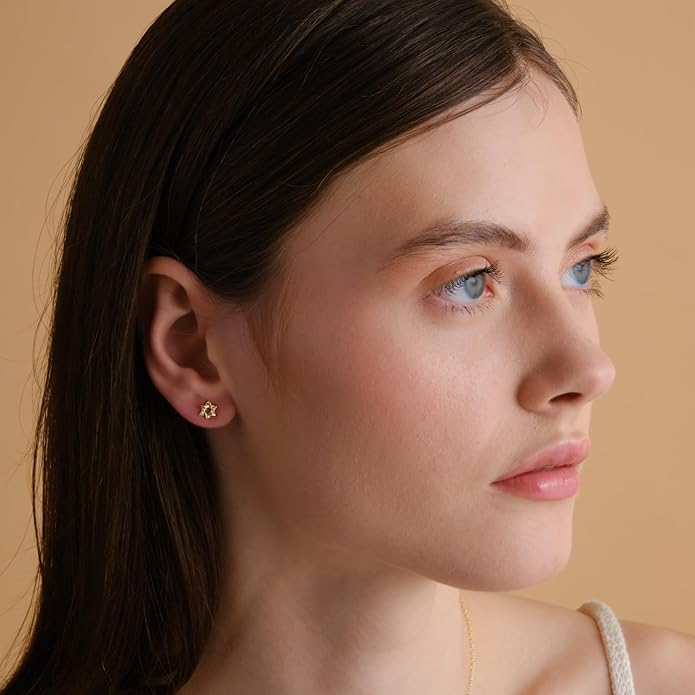 14K Yellow Gold Vermeil Earrings for Women, Hypoallergenic 925 Sterling Silver Minimalist Dainty Jewelry, CZ Accent Stud Hoop & Dangle Earrings, Gift for Her