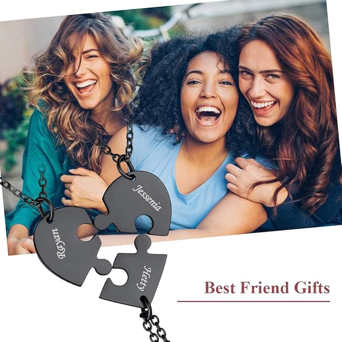 FindChic Personalized Matching BFF Necklace for 2/3/4/5/6 Puzzle Name Heart Pendant Stainless Steel Couple Necklace Set Customized Necklaces for Teen Girls