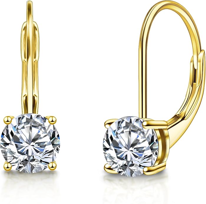 Moissanite Earrings, White Gold Plated Soild Sterling Silver Dangle Earrings 1.0ct-2.0ct D Color Brilliant Round Cut Lab Created Moissanite French Leverback Drop Earring for Women