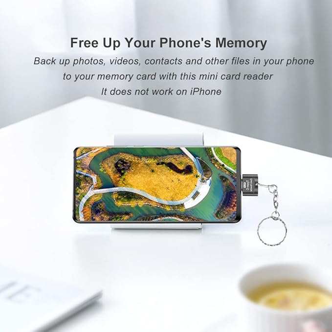 Type C Micro SD Card Reader, BorlterClamp USB C TF Card Reader Adapter with Keychain, Compatible with MacBook, iPhone 15,Laptops, Galaxy Phones and More