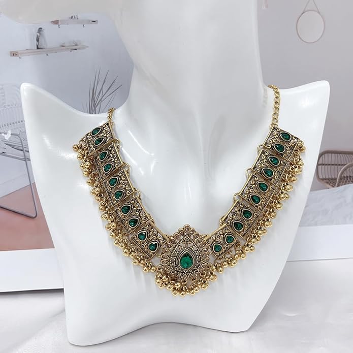 Indian Wedding Bridal Traditional Bohemian Jewellery Set for Women Girls Antique Oxidized Ethnic Party Prom Wear Statement Necklace Earring Tassel Bollywood Choker Punk Crystal Fashion Gift for Bride