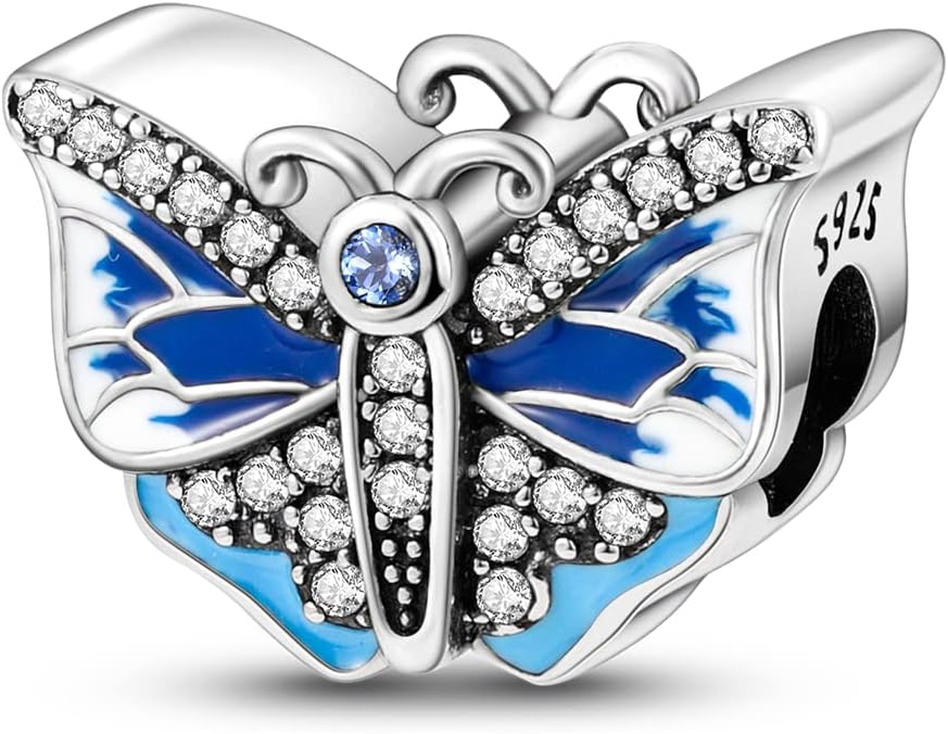MULA 925 Sterling Silver Charms for Bracelets and Necklaces Airplane Passport Dangle Pendants Beads Butterfly Dragonfly Charms Jewelry Charm for Women