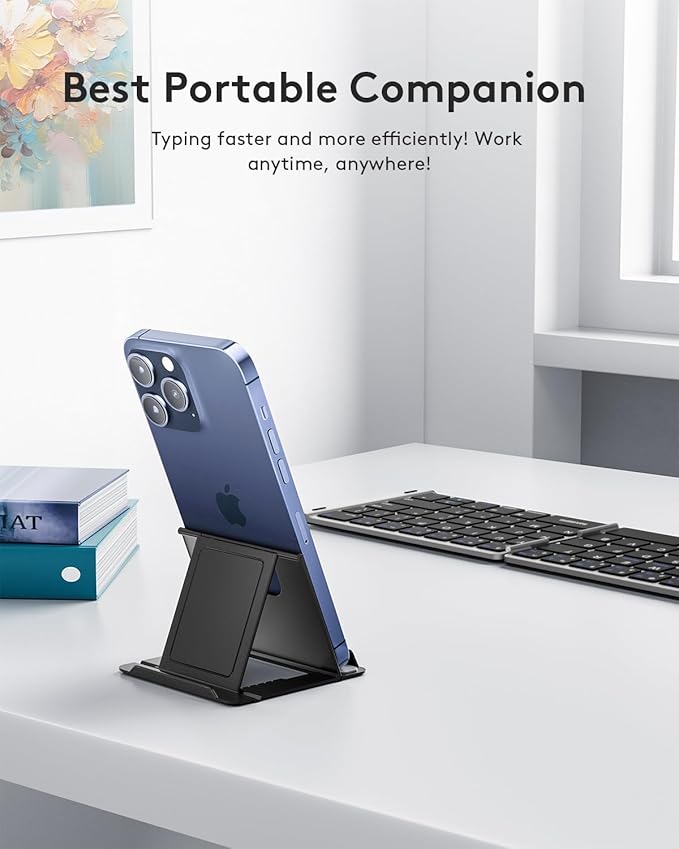 Samsers Foldable Bluetooth Keyboard - Portable Wireless Keyboard with Stand Holder, Rechargeable Full Size Ultra Slim Folding Keyboards Compatible IOS Android Windows Smartphone Tablet & Laptop-Silver