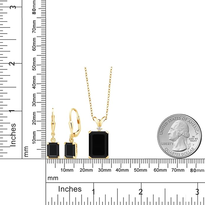 Gem Stone King 9-13 Cttw Pendant and Earrings Jewelry Set For Women | Emerald Cut 14X10MM and 8X6MM | Round 1.5MM | Gemstone Birthstone and Diamond | 925 Sterling Silver | 18 Inch Silver Chain