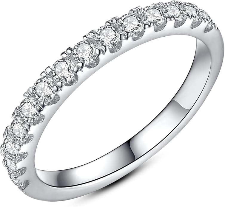 IMOLOVE Moissanite Wedding Band Wedding Rings for Women 925 Sterling Silver Rings with 18K White Gold Plated Eternity Stackable Engagement Ring Anniversary Band Size 3-12