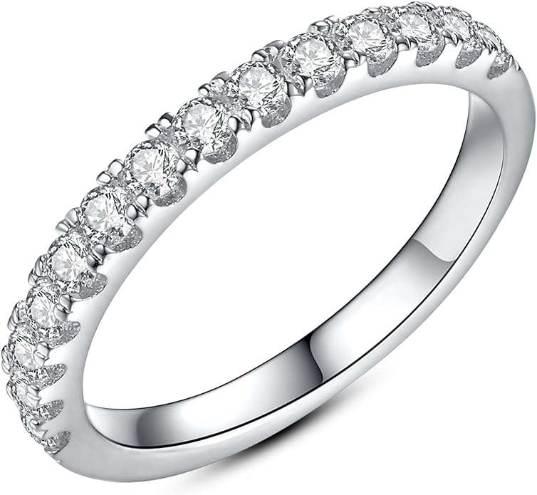 IMOLOVE Moissanite Wedding Band Wedding Rings for Women 925 Sterling Silver Rings with 18K White Gold Plated Eternity Stackable Engagement Ring Anniversary Band Size 3-12