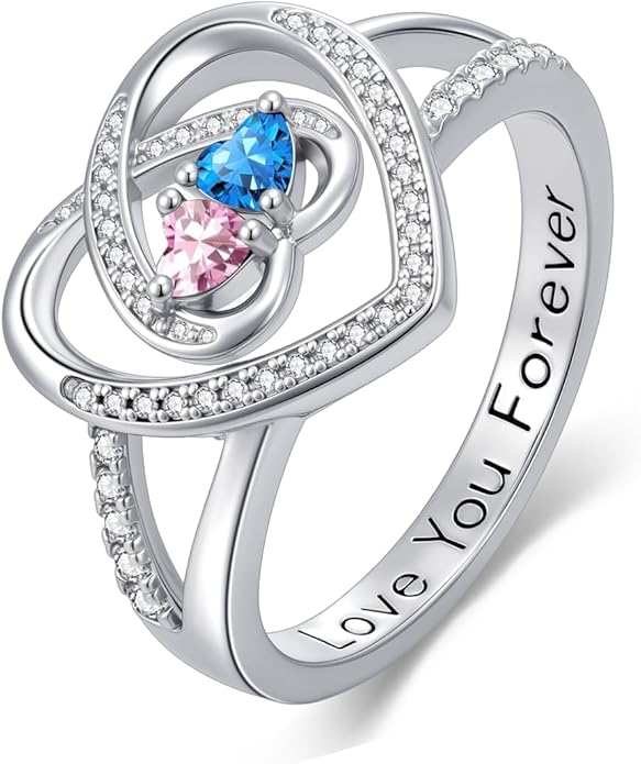 Valentine's Day Gifts for Women Birthstone Rings for Women Heart Statemet Engagement Eternity Wedding Promise Rings Jewelry Anniversary Christmas Valentine Mothers Day Birthday Gifts for Wife Her Girlfriend