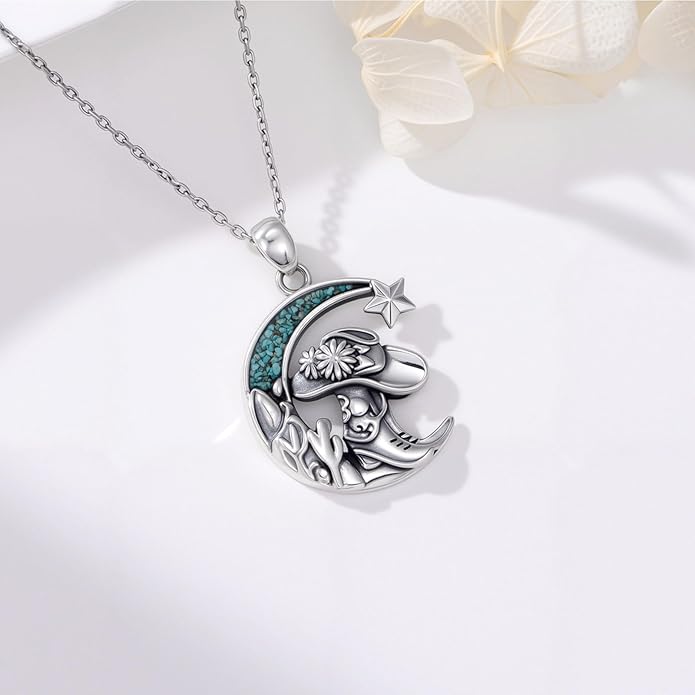 Western Cowboy Necklace 925 Sterling Silver Horseshoe Pendant Western Jewelry Cowgirl Gifts for Women Girlfriend Cowboy Cowgirl