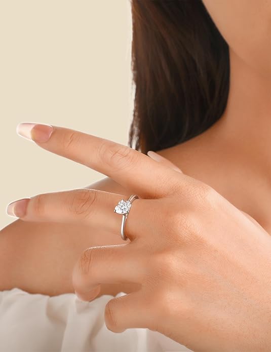 Elspeth 925 Sterling Silver Heart Engagement Ring for Women Heart Cut Cubic Zirconia Promise Ring Size 4-10