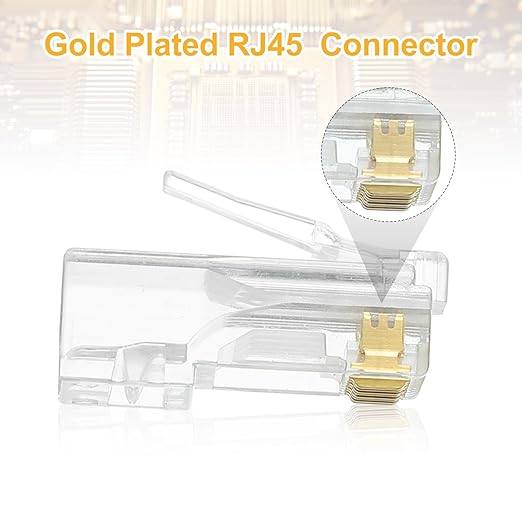 MECCANIXITY 100pcs Cat6 RJ45 Pass Through Connectors, RJ45 Connector 8P8C Gold Plated Plugs with 100pcs Black Strain Relief Boots for Solid or Stranded UTP Ethernet Cable, 1.1mm