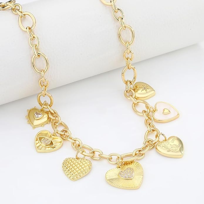 Charm Necklace for Women Gold Evil Eye Sun Moon Flower Coin Pendant Necklace Dainty Paperclip Chain Vintage Luck Amulet Choker Necklaces Celestial Jewelry Gift