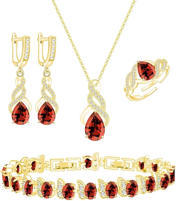 LMXXVJ Jewelry Set for Women,Teardrop Cubic Zirconia Necklace Earrings Adjustable Ring Bracelet Jewelry Set Formal Jewelry Gift