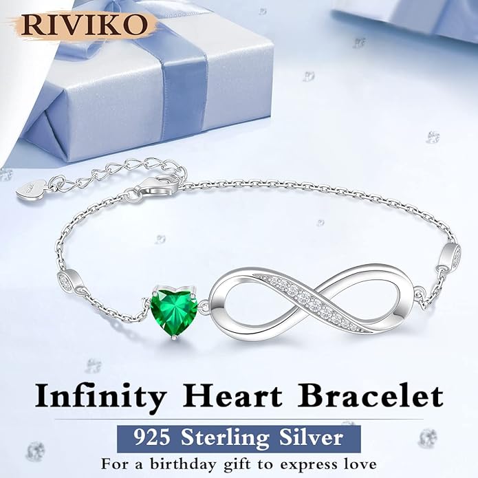 RIVIKO Infinity Love Heart Symbol Charm Bracelet for Women 925 Sterling Silver Adjustable Birthday Valentine’s Day Christmas Mothers Day Jewelry Gift for Mom Women Wife Her Friends