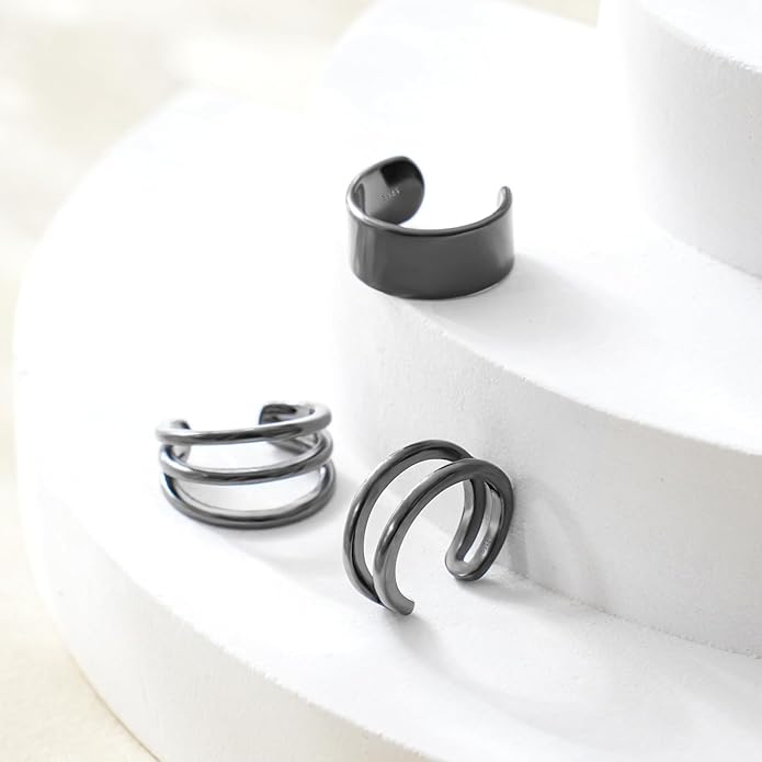 CHIC & ARTSY 925 Sterling Silver Ear Cuffs for Women, Non Piercing Clip On Cartilage Cuffs, Adjustable Fake Conch & Helix Earrings, Gold Plated & Oxidized Various Styles