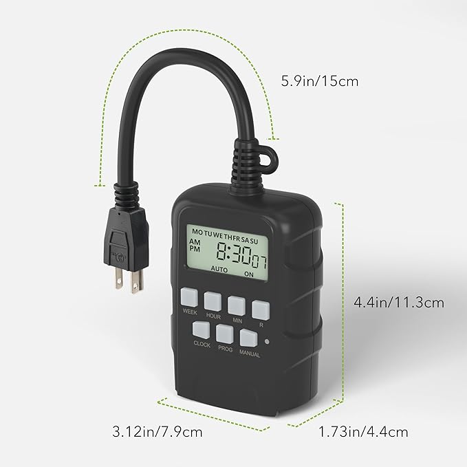 BN-LINK 7 Day Outdoor Heavy Duty Digital Programmable Timer, Outdoor Timer Outlet Waterproof, Grounded Electrical Outlets for Christmas Lights Lamps Ponds, 1875W 1/2HP, ETL Listed-2PACK