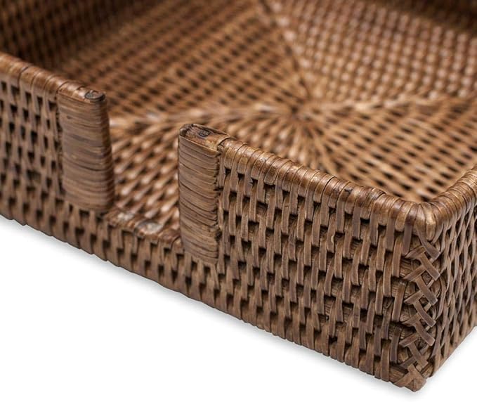 Caspari Rattan Luncheon Napkin Holder in Dark Natural Brown, 1 Each
