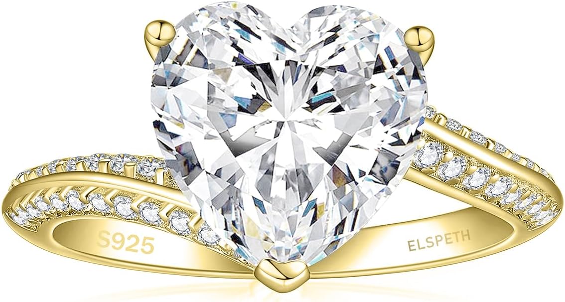 Elspeth 925 Sterling Silver Heart Engagement Ring for Women Heart Cut Cubic Zirconia Promise Ring Size 4-10