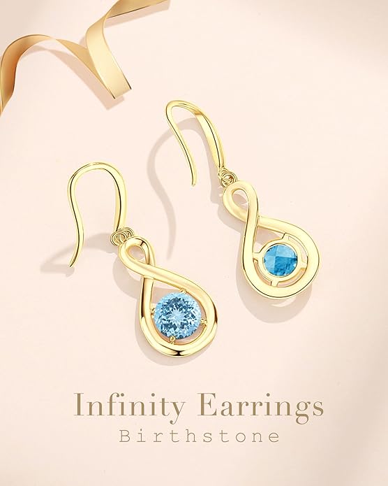 FANCIME Valentines Day Gift Dangle Drop Earrings 925 Sterling Silver Dainty Infinity Round Gemstone Birthstone Jewelry Birthday Gifts for Her Women
