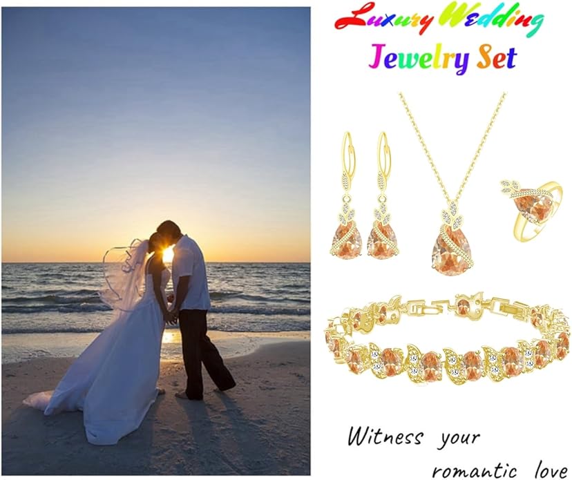 LMXXVJ Jewelry Set for Women,Teardrop Cubic Zirconia Necklace Earrings Adjustable Ring Bracelet Jewelry Set Formal Jewelry Gift
