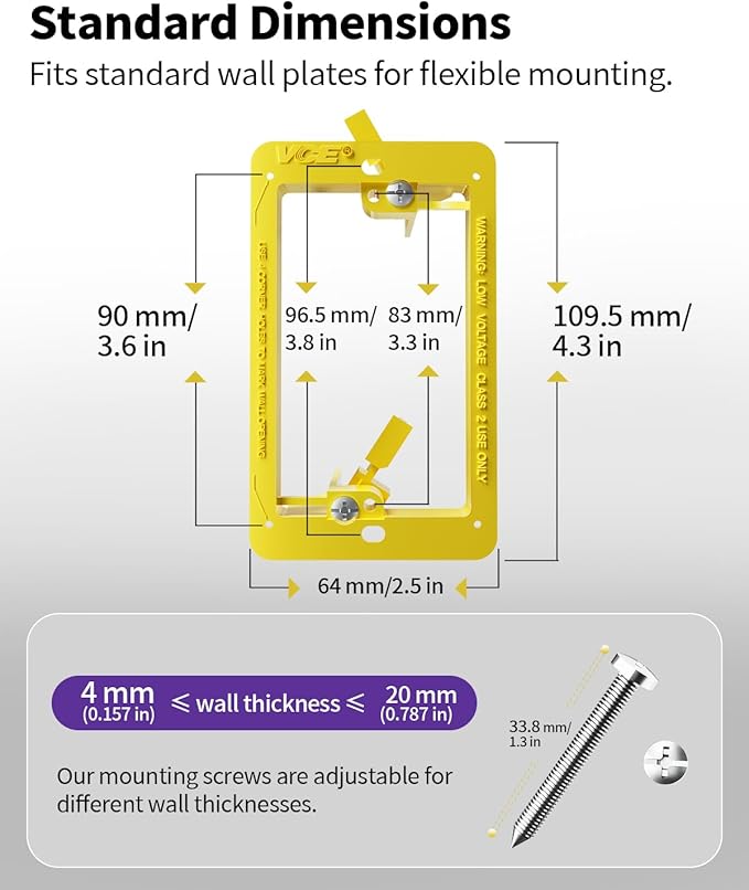 VCE Low Voltage Mounting Bracket Single Gang Wall Plate, Flush Low Voltage Box for Network, HDMI, Coaxial, Speaker, Telephone Cables, Yellow, 5 Pack