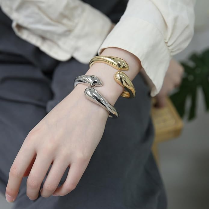 Gold/Silver Cuff Bangle Bracelets For Women Chunky Waterdrop Twisted Hinged Bangle Bracelets Minimalist Arm Cuff Bracelet Jewelry Gifts
