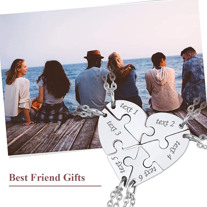 FindChic Personalized Matching BFF Necklace for 2/3/4/5/6 Puzzle Name Heart Pendant Stainless Steel Couple Necklace Set Customized Necklaces for Teen Girls