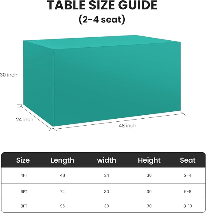 Ascoza 2 Pack Fitted Tablecloth for 4 Foot Rectangle 48 x 24 Inch Turquoise Table Covers Water Resistant Polyester Cloth for Folding, Parties,Display, Trade Show (Turquoise)